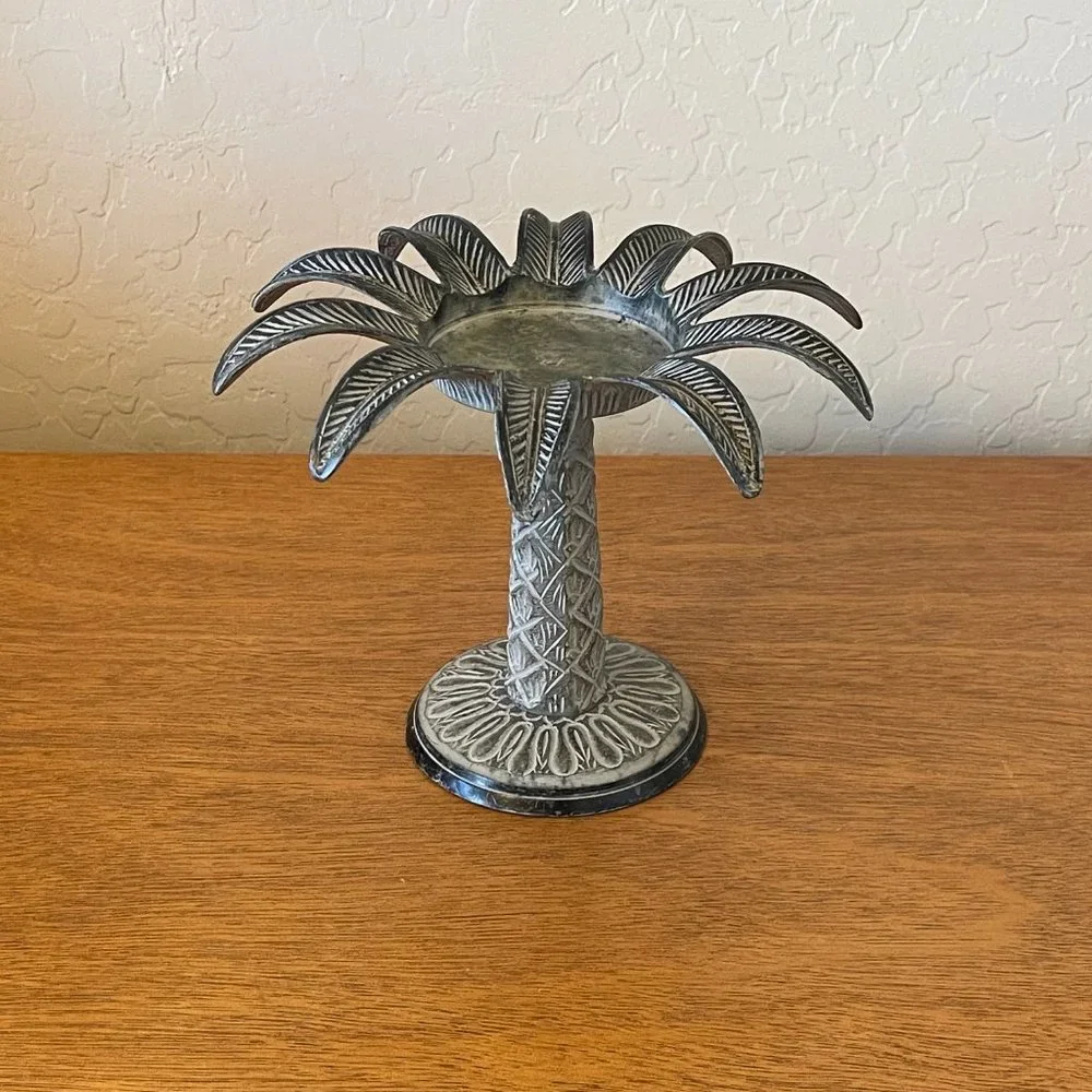 Candle Holder Metal Palm Tree Leaf Pillar Stand